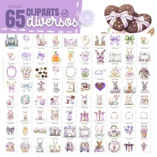 Kit Digital Páscoa Lilás em PNG para Scrapbooking e Paper Crafts - Imagem 7