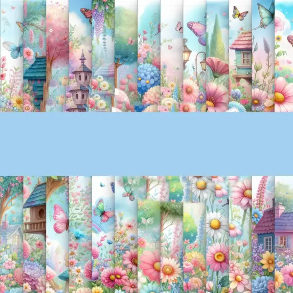 Kit Digital Papéis Borboletas Jardim Fundos PNG Sublimação
