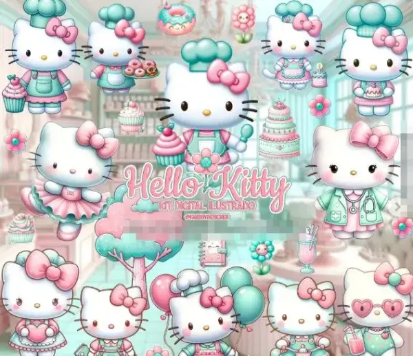 Kit Digital Hello Kitty Candy PNG Scrapbook e Personalizados