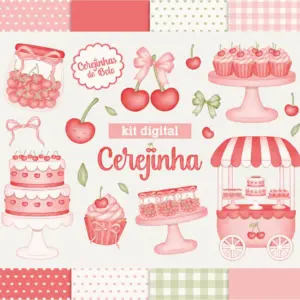 Kit Digital Cerejinhas Aquarela PNG Scrapbooking e Cartonagem
