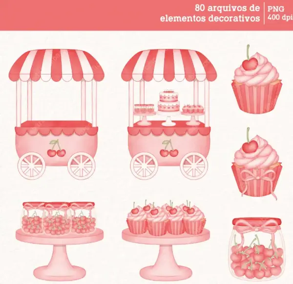Kit Digital Cerejinhas Aquarela PNG Scrapbooking e Cartonagem - Imagem 3
