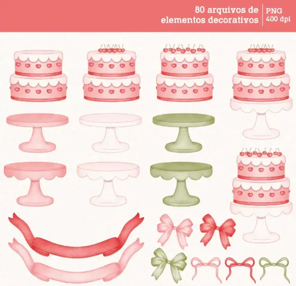 Kit Digital Cerejinhas Aquarela PNG Scrapbooking e Cartonagem - Imagem 4