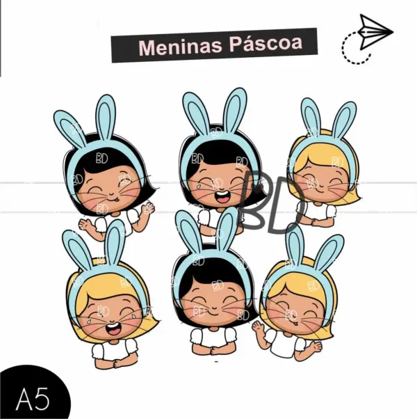 Kit Digital Mascote Pascoa Menino e Menina PNG Personalizado - Imagem 3