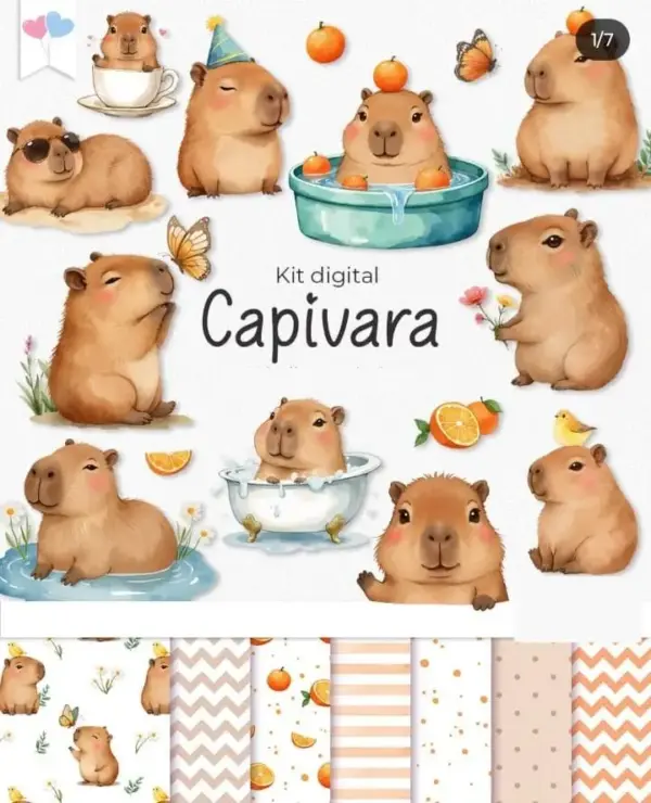 Kit Digital Capivara PNG para Scrapbooking e Sublimação