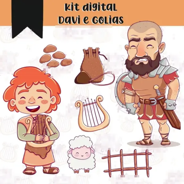 Kit Digital Davi e Golias PNG para Scrapbooking Personalizado
