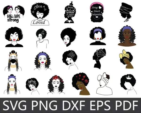 Kit Digital Mulher Afro PNG Arte para Personalização Alta Qualidade - Imagem 2