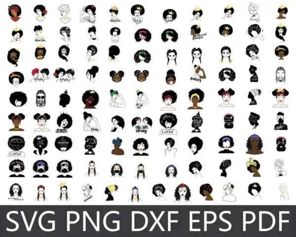 Kit Digital Mulher Afro PNG Arte para Personalização Alta Qualidade - Imagem 3