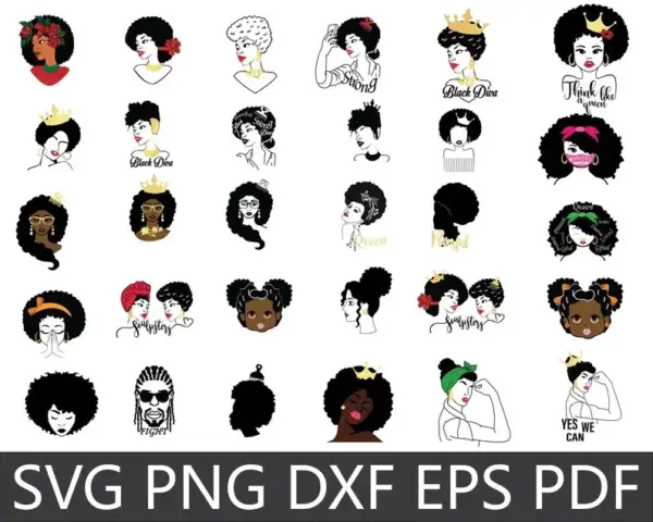 Kit Digital Mulher Afro PNG Arte para Personalização Alta Qualidade - Imagem 4