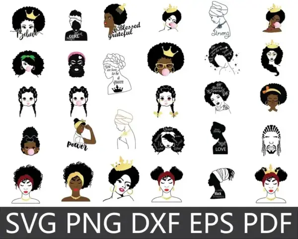 Kit Digital Mulher Afro PNG Arte para Personalização Alta Qualidade - Imagem 5