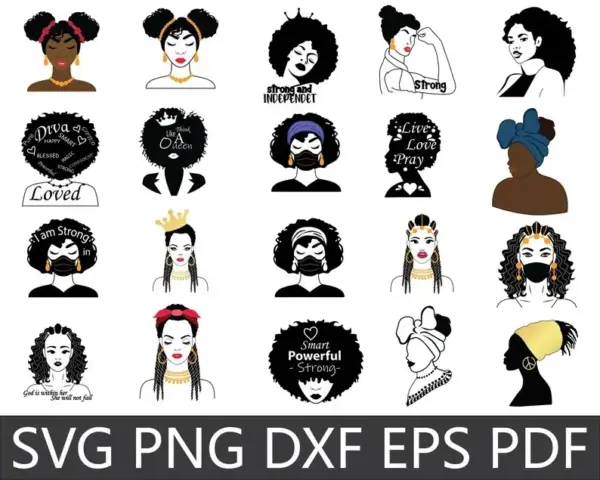 Kit Digital Mulher Afro PNG Arte para Personalização Alta Qualidade - Imagem 6