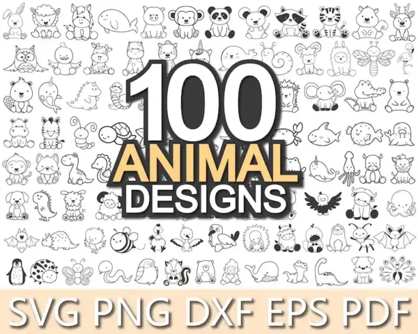Kit Digital Contorno Animais PNG para Scrapbooking e Sublimação