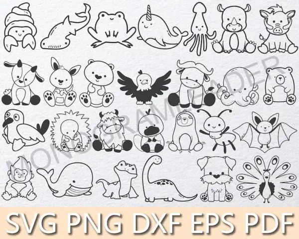 Kit Digital Contorno Animais PNG para Scrapbooking e Sublimação - Imagem 3