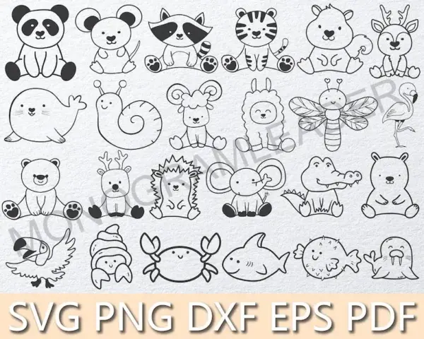 Kit Digital Contorno Animais PNG para Scrapbooking e Sublimação - Imagem 5