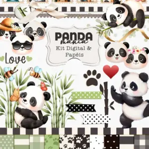 Kit Digital Panda Mania PNG Alta Resolução para Scrapbooking