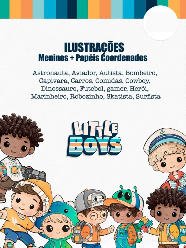 Kit Digital Meninos Little Boys PNG para Scrapbook e Sublimação