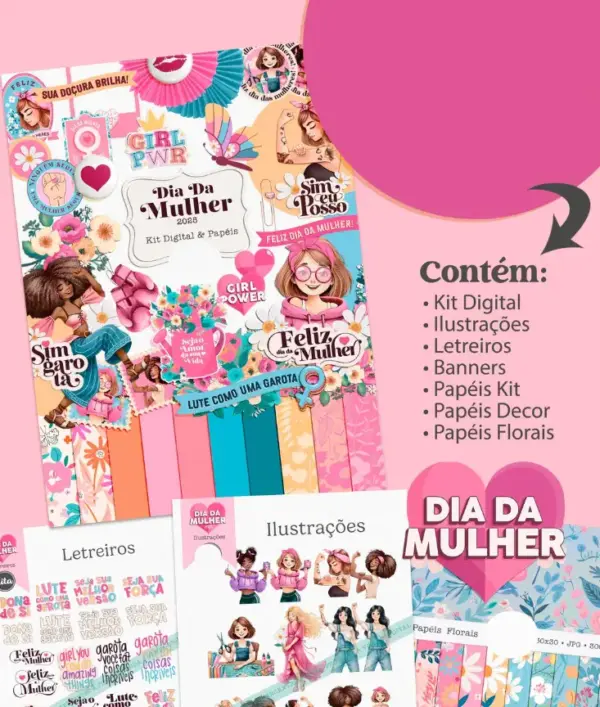 Kit Digital Dia das Mulheres PNG Arte Feminina Personalizavel