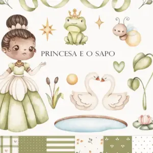 Kit Digital Princesa e o Sapo PNG Scrapbooking e Sublimação