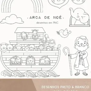 Kit Digital Arca de Noé para Colorir em PNG para Impressão