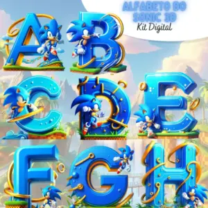Kit Digital Alfabeto Sonic 3D PNG para Personalização