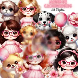 Kit Digital Jardim de Cachorrinhos 3D PNG para Sublimação