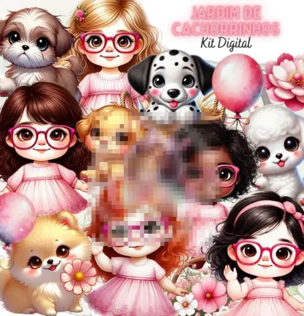 Kit Digital Jardim de Cachorrinhos 3D PNG para Sublimação