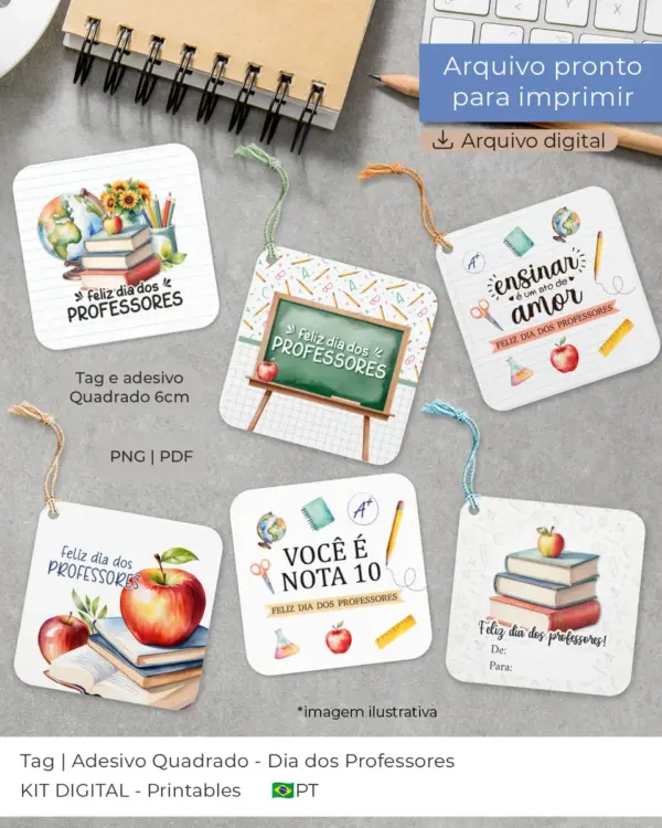 Tag Quadrada 6cm Professores Personalizada para Presentes