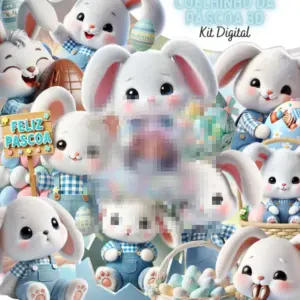 Kit Digital Coelhinha da Páscoa Azul 3D PNG 14 35357 001