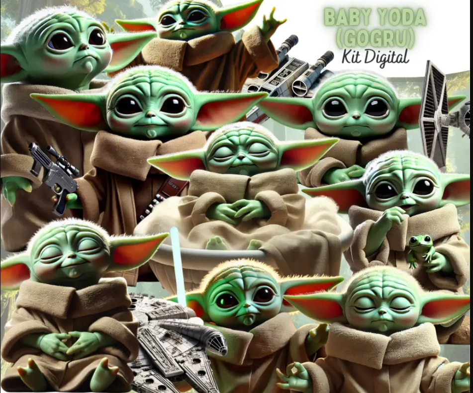 Kit Digital Baby Yoda Grogu 3D PNG para Personalizados 1 Kit Digital Baby Yoda Grogu 3D PNG para Personalizados