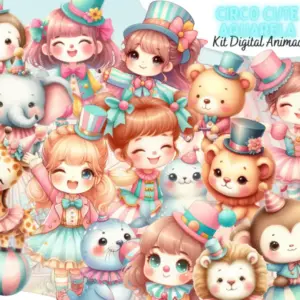Kit Digital Circo Aquarela Menina com GIFs Animados