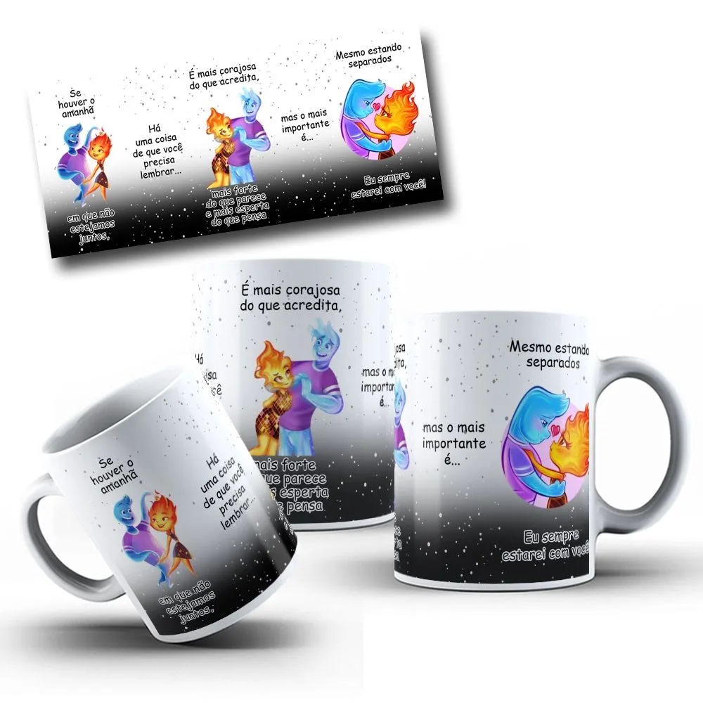 4 Artes Caneca Se Houver o Amanhã Elementos Arquivo Editável 4 Ilustração digital com figuras de água e fogo e frases em português.