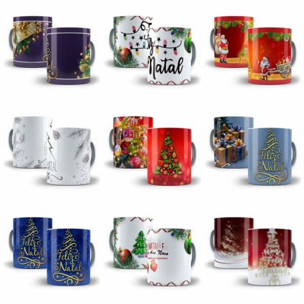 60 Artes Estampas Caneca Natal Tema Natalino Sublimação JPG