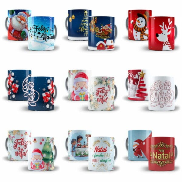 60 Artes Estampas Caneca Natal Tema Natalino Sublimação JPG