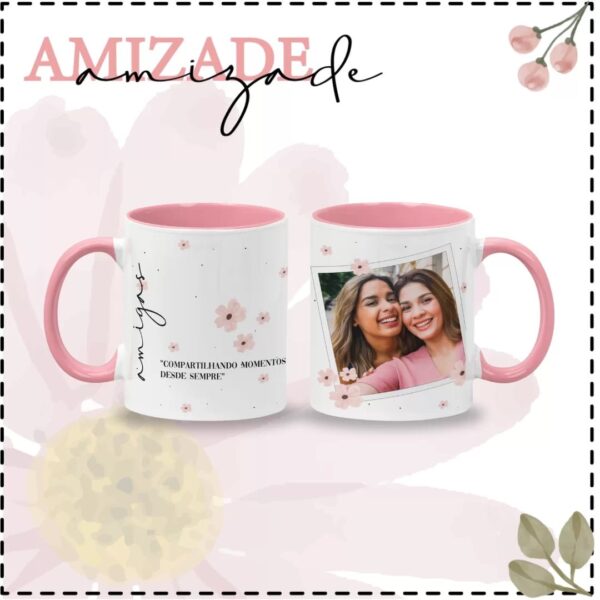 8 Artes Caneca Dia da Amizade Amigas Rosa Delicada Meiga