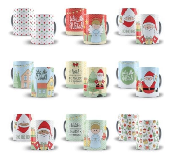 8 Artes Estampas Para Caneca Sublimação Natal Feliz  Em Jpg