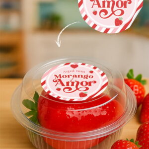 Adesivos e Tags Morango Amor - Canva - Arquivo p/ Embalagem