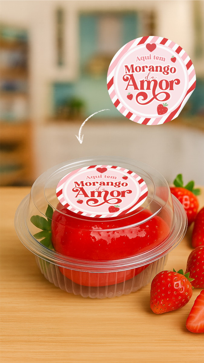 Adesivos e Tags Morango Amor - Canva - Arquivo p/ Embalagem 1 Adesivos e Tags Morango Amor - Canva - Arquivo p/ Embalagem