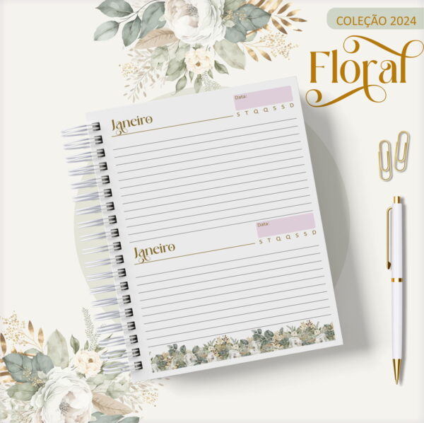Agenda 2024 Floral Verde Alfabeto