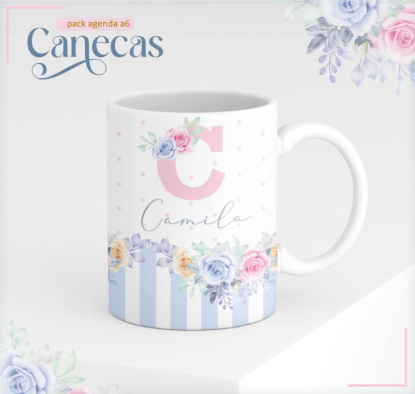 Agenda A6 Floral Rosa com Azul