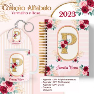 Agenda Alfabeto Vermelho e Rosa