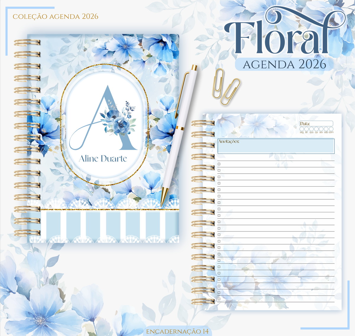 Agenda Feminina Floral Azul 2026 - Arquivo Digital 2 Agenda Feminina Floral Azul 2026 - Arquivo Digital