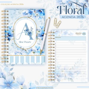 Agenda Feminina Floral Azul 2026 - Arquivo Digital