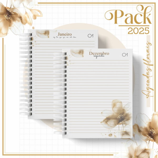 Agenda Feminina Floral Gold 2025