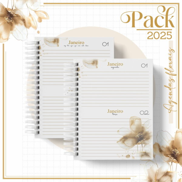 Agenda Feminina Floral Gold 2025