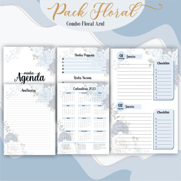 Agenda Floral Azul Escuro