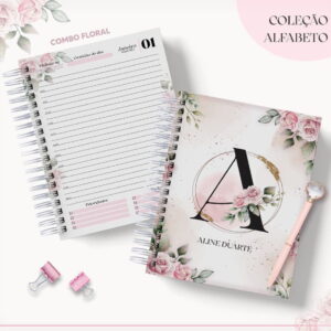 Agenda Floral Rosa - Datada 2023 - Arquivo Digital