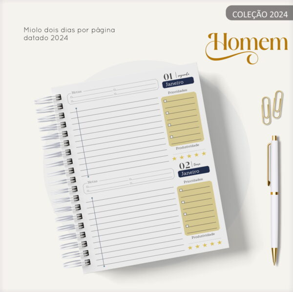 Agenda Masculina Azul e Dourado- Arquivo Digital