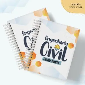 Dois cadernos espirais com estampa técnica de engenharia civil em fundo claro.