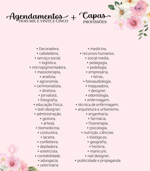Agendamentos e Capas Profissões 2025