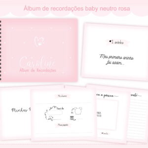 Álbum do Bebê Neutro Rosa Menina - Arquivo Digital 14 Álbum do Bebê Neutro Rosa Menina - Arquivo Digital