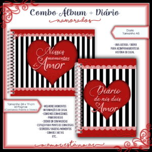 Álbum e Diário Dia dos Namorados Verm. e Preto -Arq.Digital